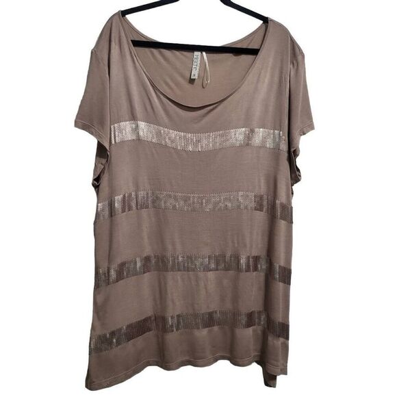 Kische Woman’s Smokey blush Sequins Stripes Short Sleeve Sz‎ 2X - Picture 2 of 5